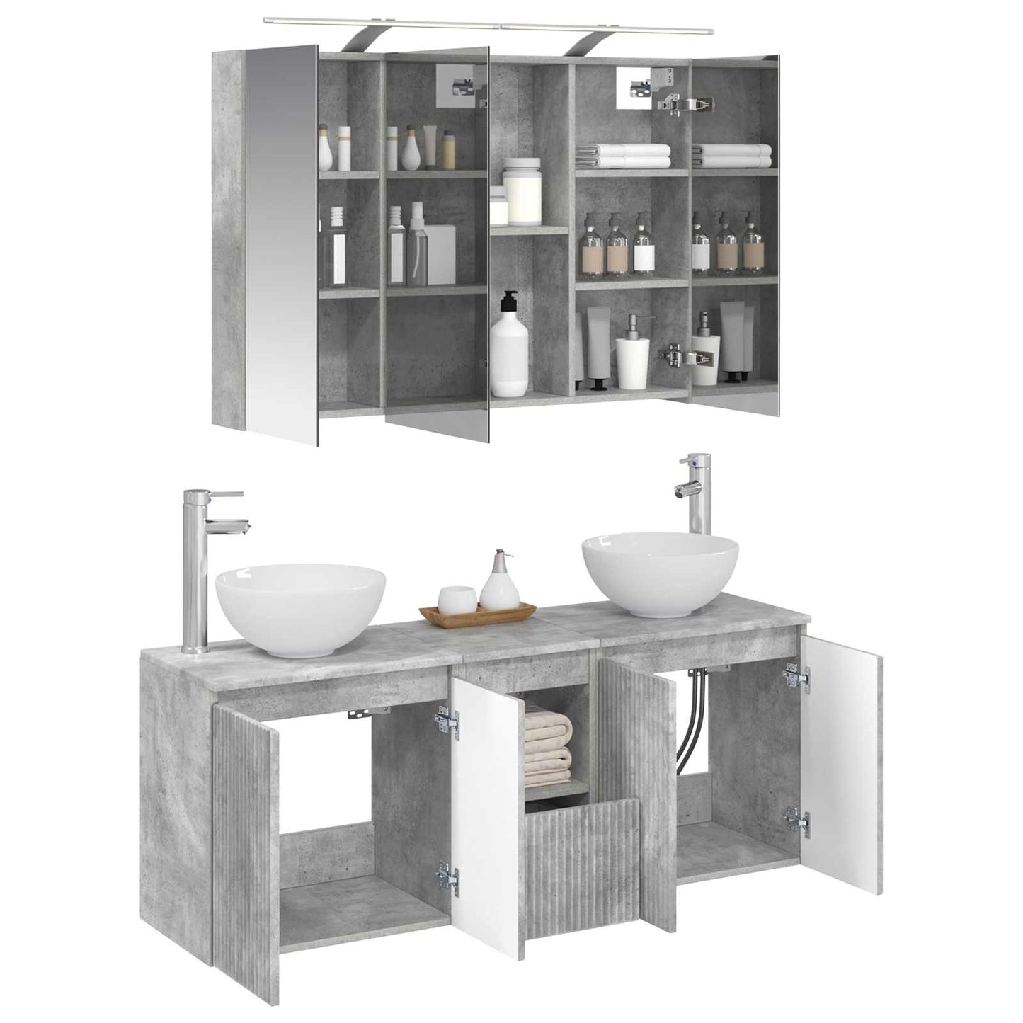 Bathroom Cabinet Set 4 pcs Concrete Grey 100 x 14.5 x 70 cm
