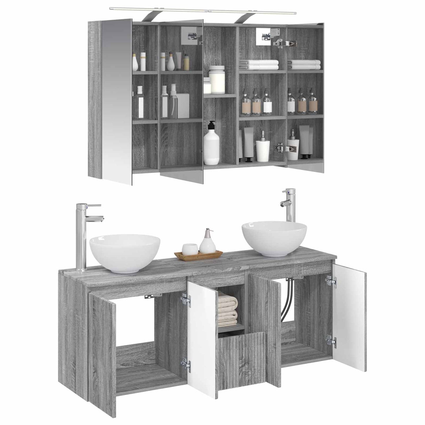 Bathroom Cabinet Set 4 pcs Grey Sonoma 100 x 14.5 x 70 cm