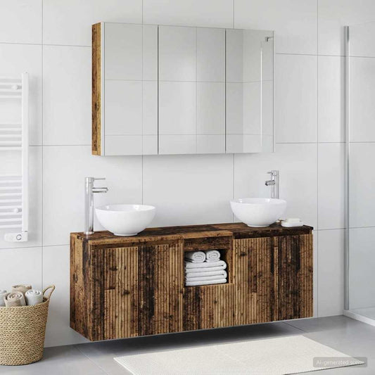 Bathroom Cabinet Set 4 pcs Old Wood 103.5 x 15.5 x 70 cm