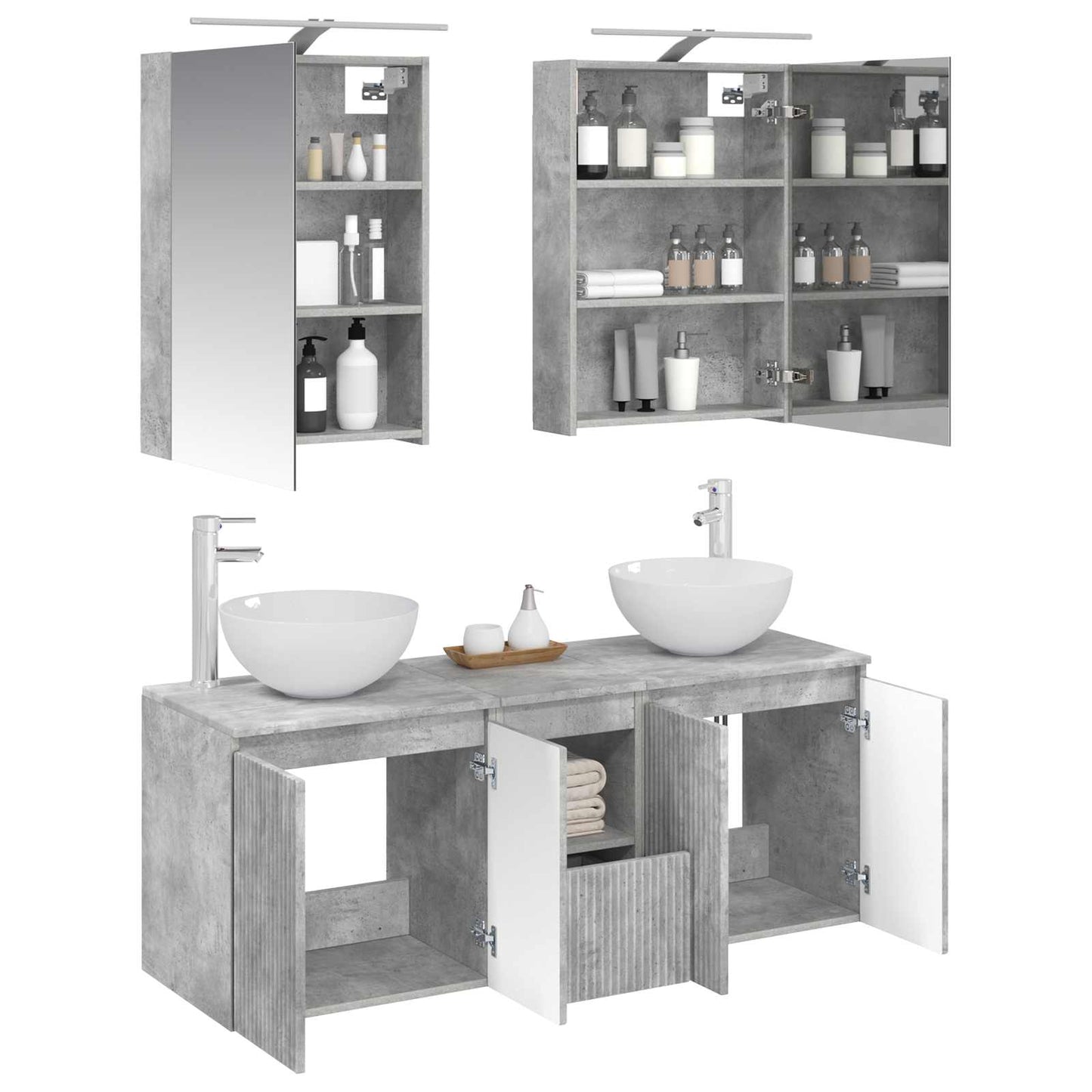Bathroom Cabinet Set 5 pcs Concrete Grey 50 x 14.5 x 70 cm