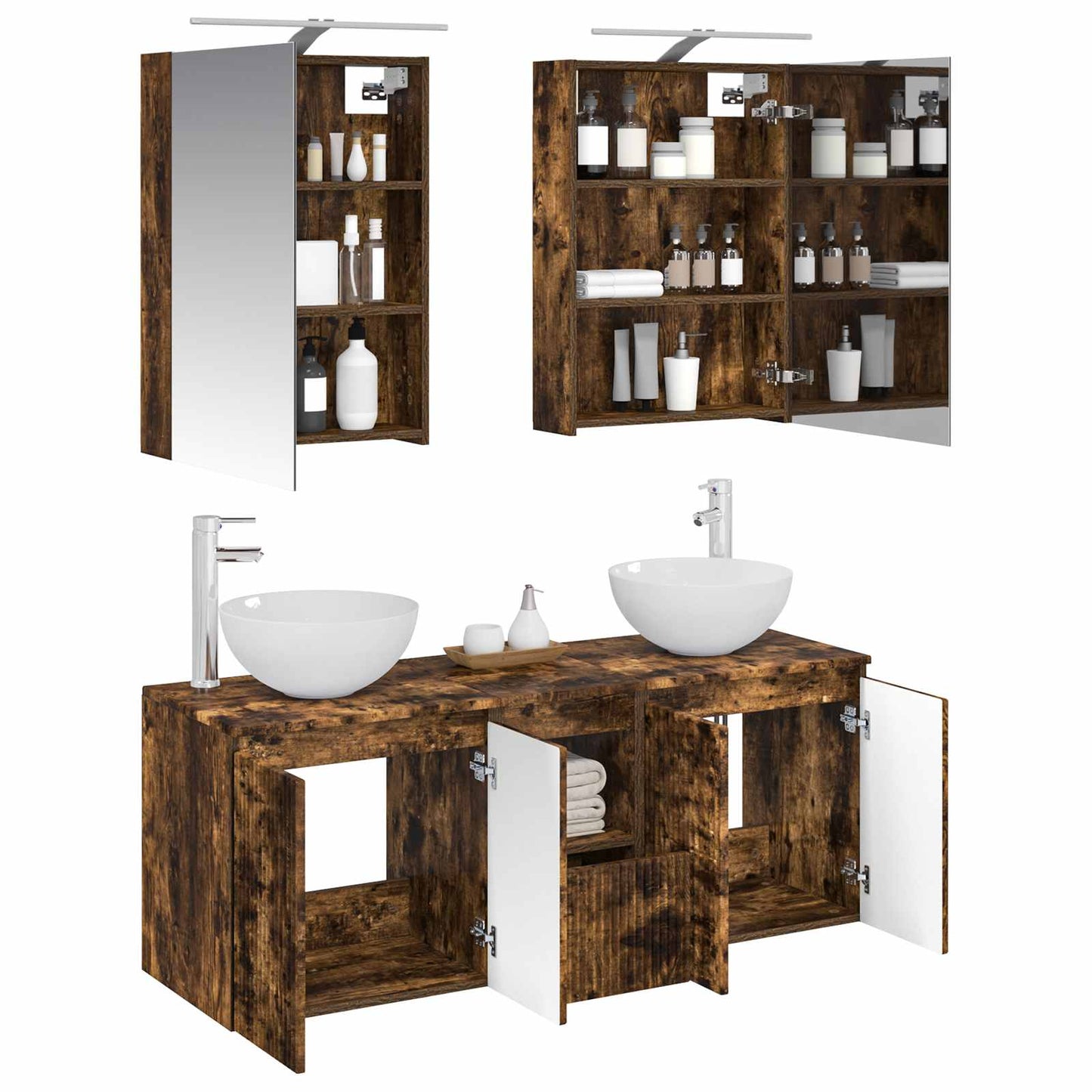 Bathroom Cabinet Set 5 pcs Smoked Oak 50 x 14.5 x 70 cm
