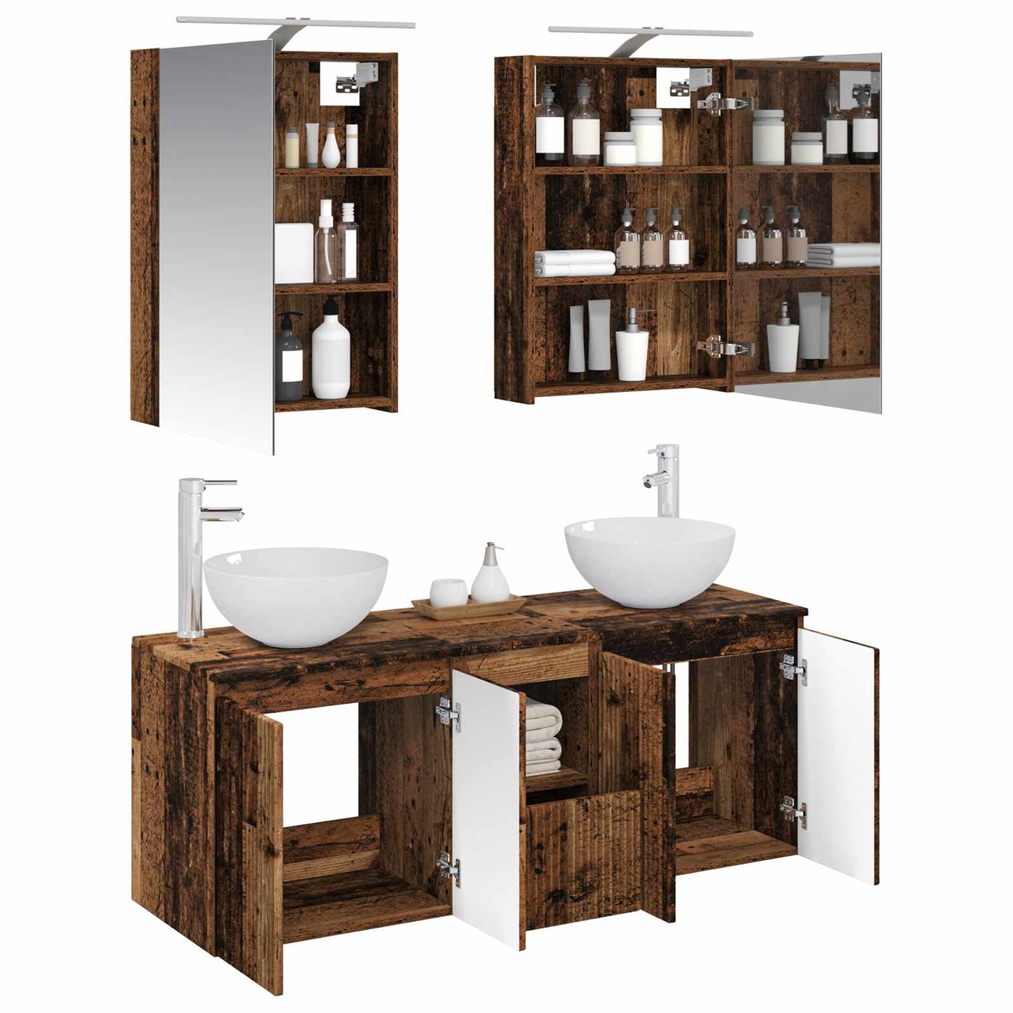 Bathroom Cabinet Set 5 pcs Old Wood 50 x 14.5 x 70 cm
