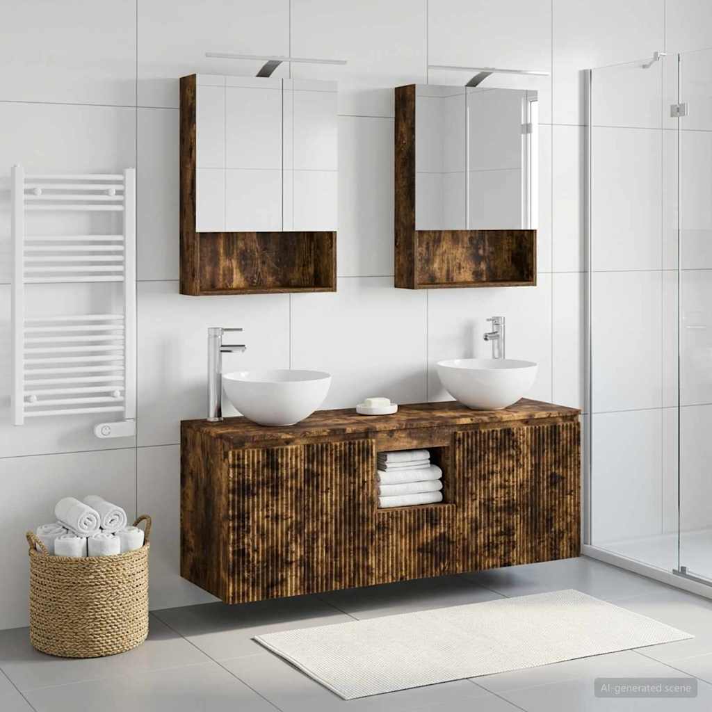 Bathroom Cabinet Set 5 pcs Smoked Oak Engineered Wood