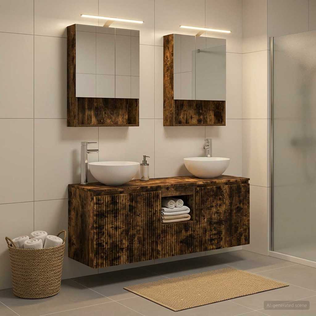 Bathroom Cabinet Set 5 pcs Smoked Oak Engineered Wood