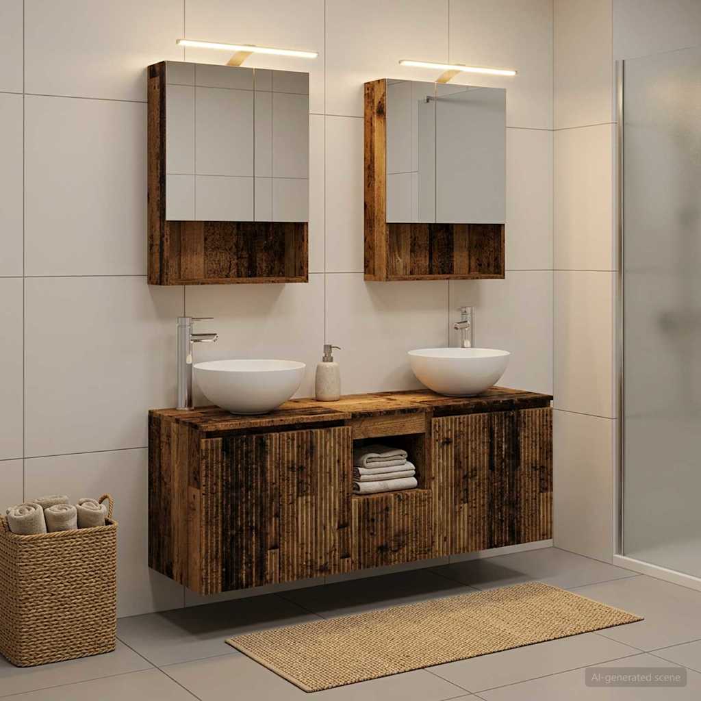 Bathroom Cabinet Set 5 pcs Old Wood 50 x 14.5 x 70 cm