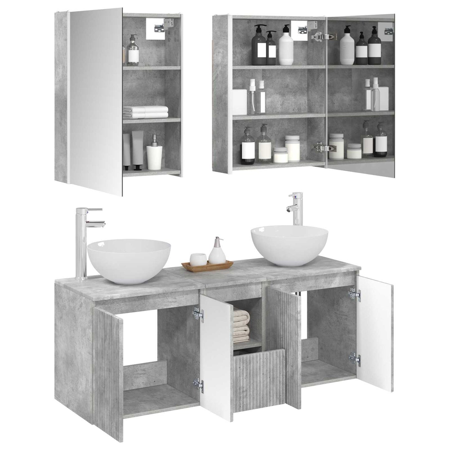 Bathroom Cabinet Set 5 pcs Concrete Grey 53 x 15.5 x 70 cm