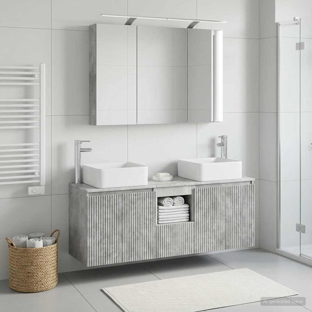 Bathroom Cabinet Set 4 pcs Concrete Grey 100 x 14.5 x 70 cm