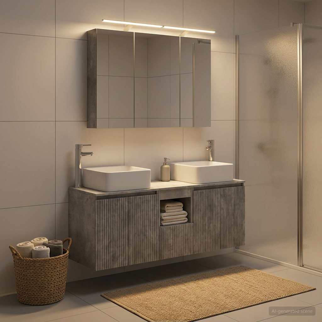 Bathroom Cabinet Set 4 pcs Concrete Grey 100 x 14.5 x 70 cm