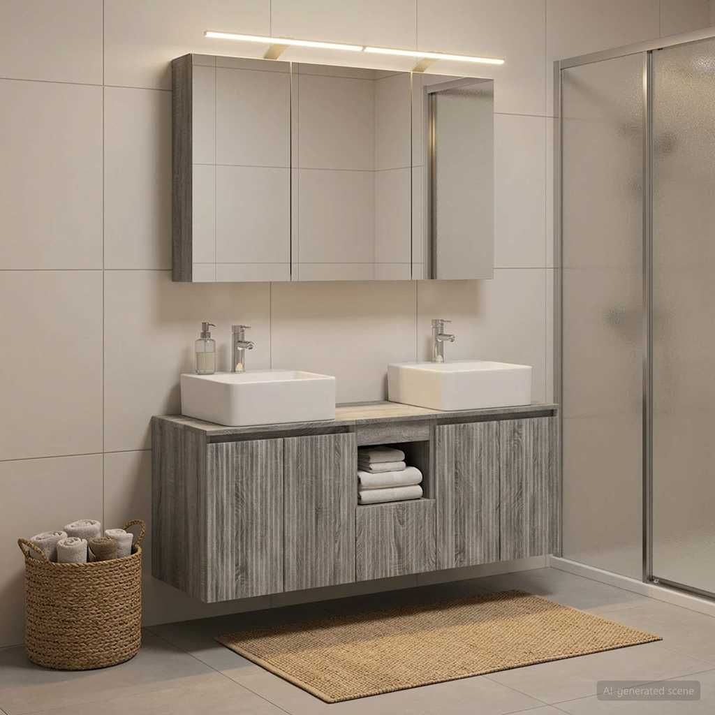 Bathroom Cabinet Set 4 pcs Grey Sonoma 100 x 14.5 x 70 cm