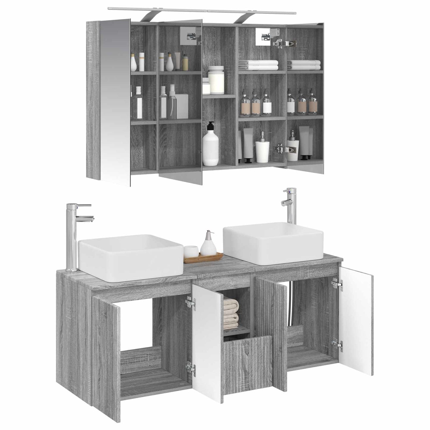 Bathroom Cabinet Set 4 pcs Grey Sonoma 100 x 14.5 x 70 cm