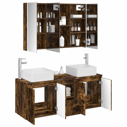 Bathroom Cabinet Set 4 pcs Smoked Oak Engineered Wood
