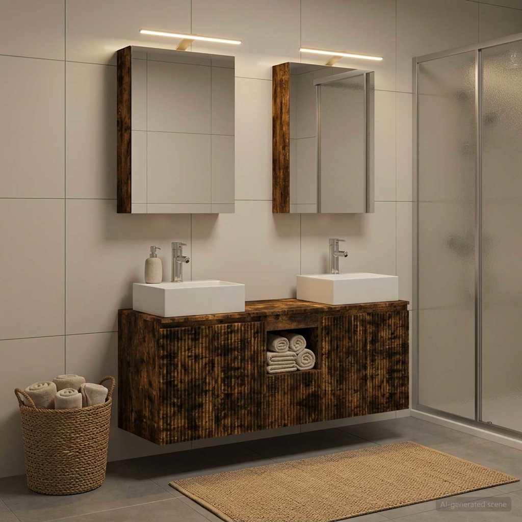 Bathroom Cabinet Set 5 pcs Smoked Oak Engineered Wood