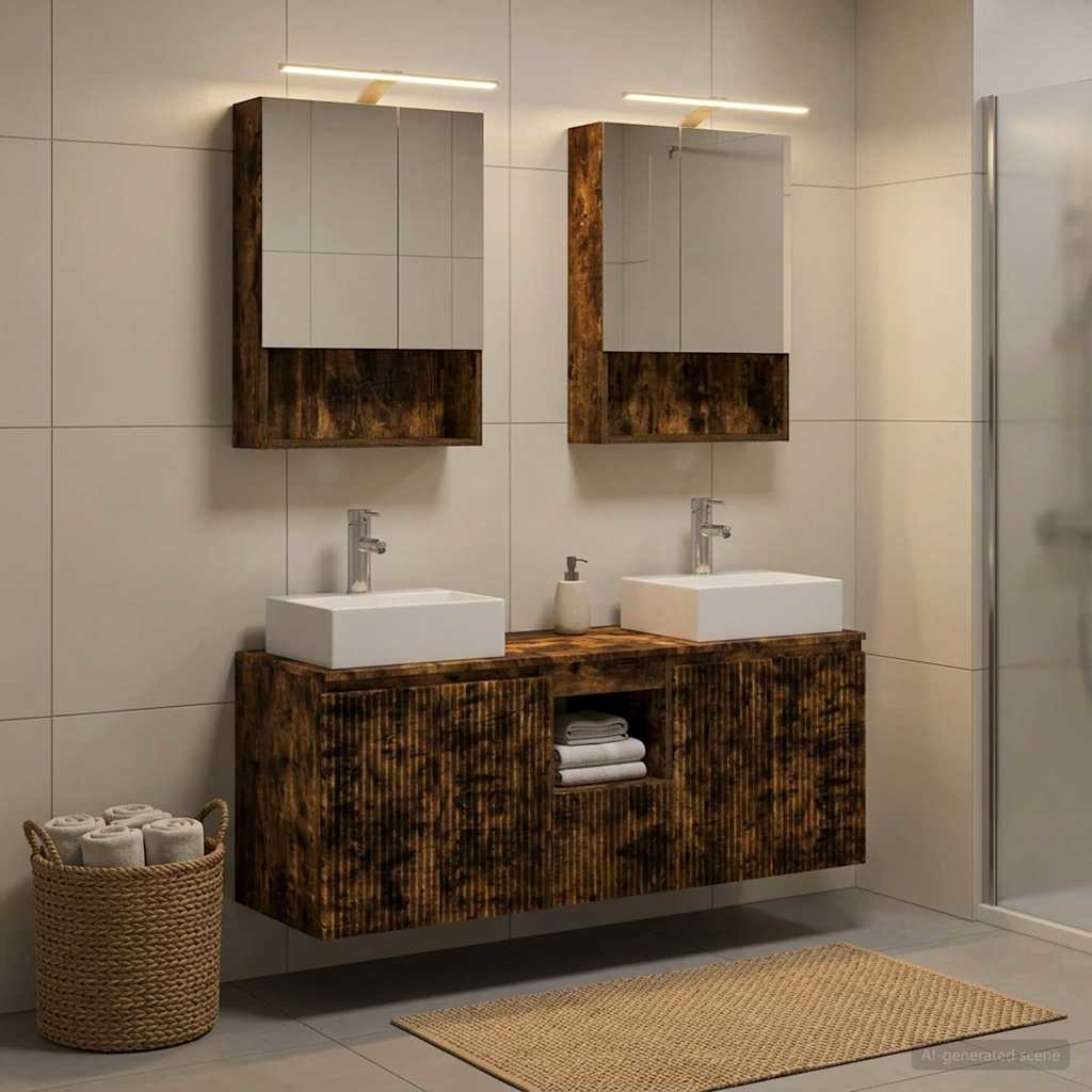 Bathroom Cabinet Set 5 pcs Smoked Oak Engineered Wood