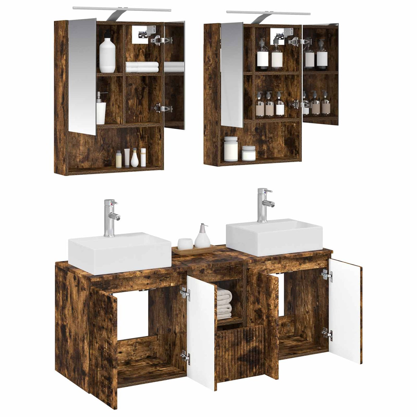 Bathroom Cabinet Set 5 pcs Smoked Oak Engineered Wood