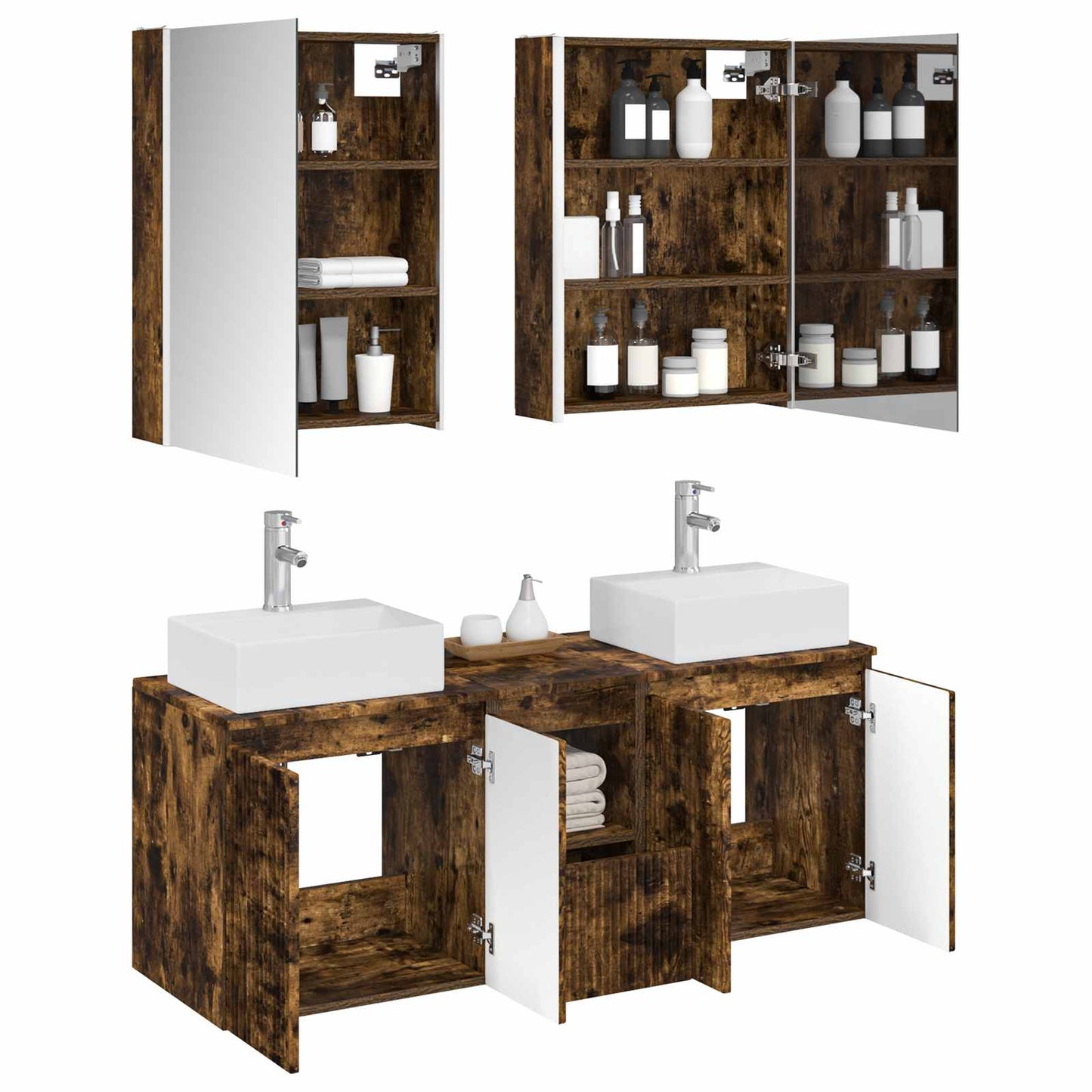 Bathroom Cabinet Set 5 pcs Smoked Oak Engineered Wood