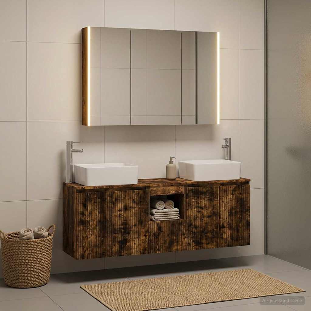 Bathroom Cabinet Set 4 pcs Smoked Oak Engineered Wood