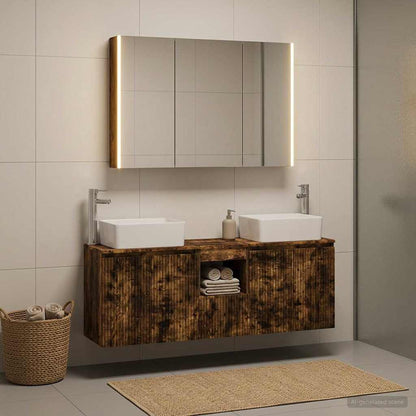 Bathroom Cabinet Set 4 pcs Smoked Oak Engineered Wood