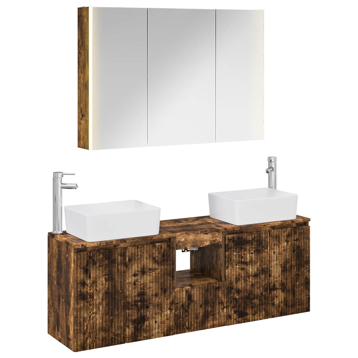 Bathroom Cabinet Set 4 pcs Smoked Oak Engineered Wood