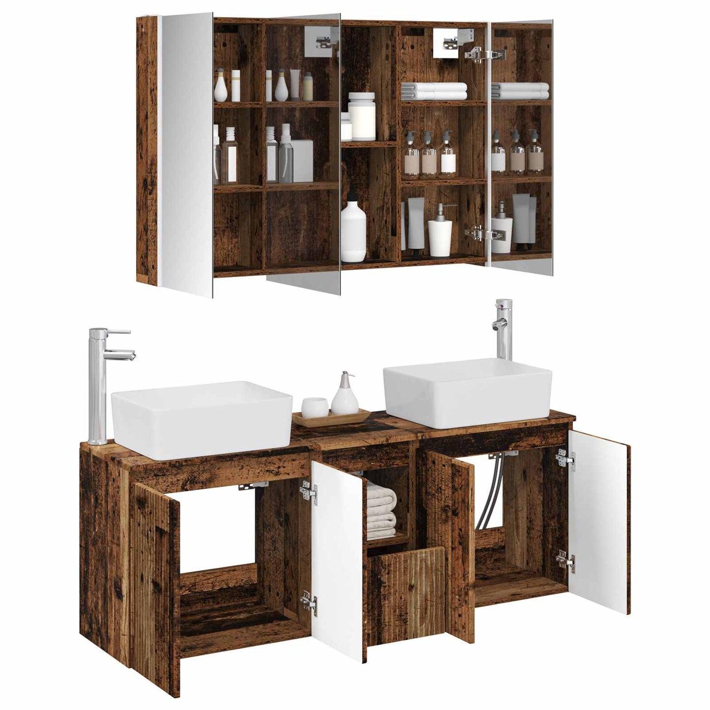 Bathroom Cabinet Set 4 pcs Old Wood Engineered Wood