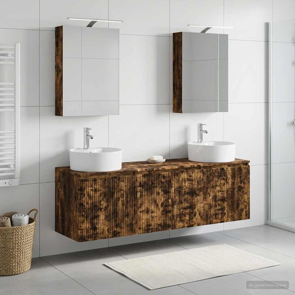 Bathroom Cabinet Set 5 pcs Smoked Oak Engineered Wood