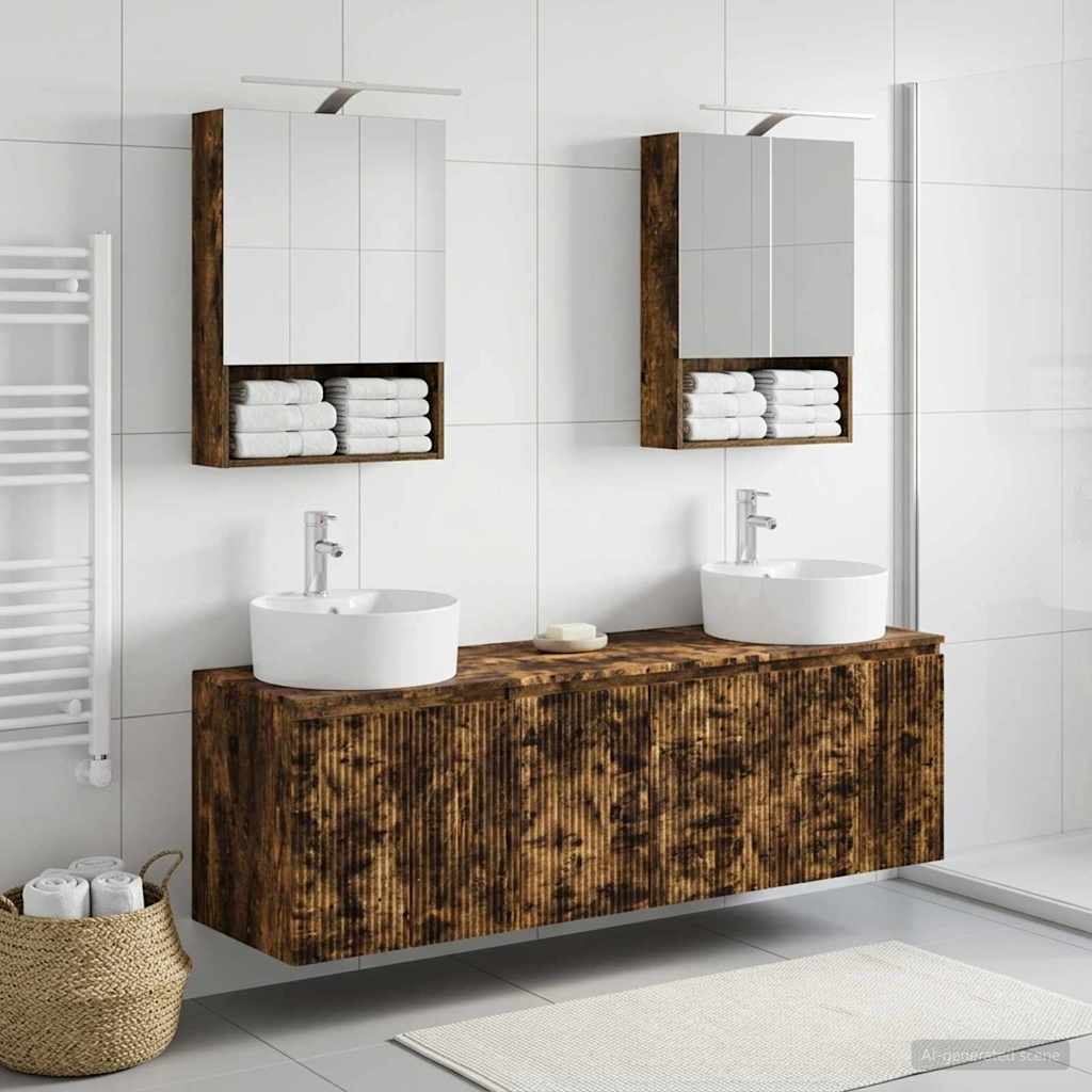 Bathroom Cabinet Set 5 pcs Smoked Oak Engineered Wood