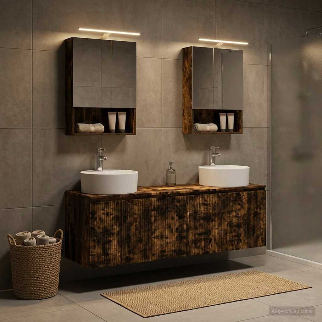 Bathroom Cabinet Set 5 pcs Smoked Oak Engineered Wood