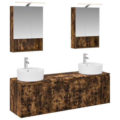 Bathroom Cabinet Set 5 pcs Smoked Oak Engineered Wood