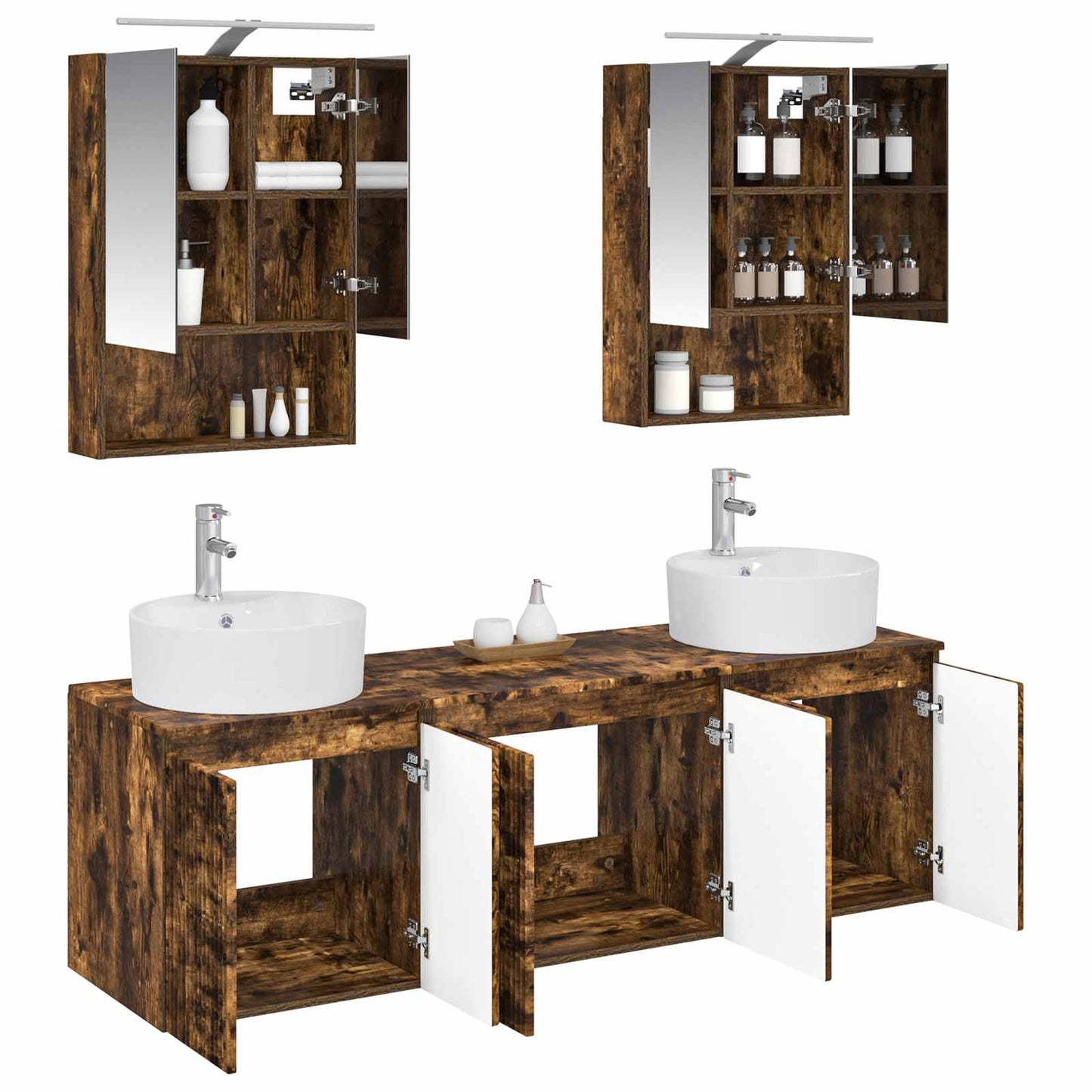 Bathroom Cabinet Set 5 pcs Smoked Oak Engineered Wood