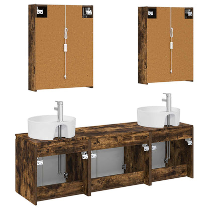 Bathroom Cabinet Set 5 pcs Smoked Oak Engineered Wood