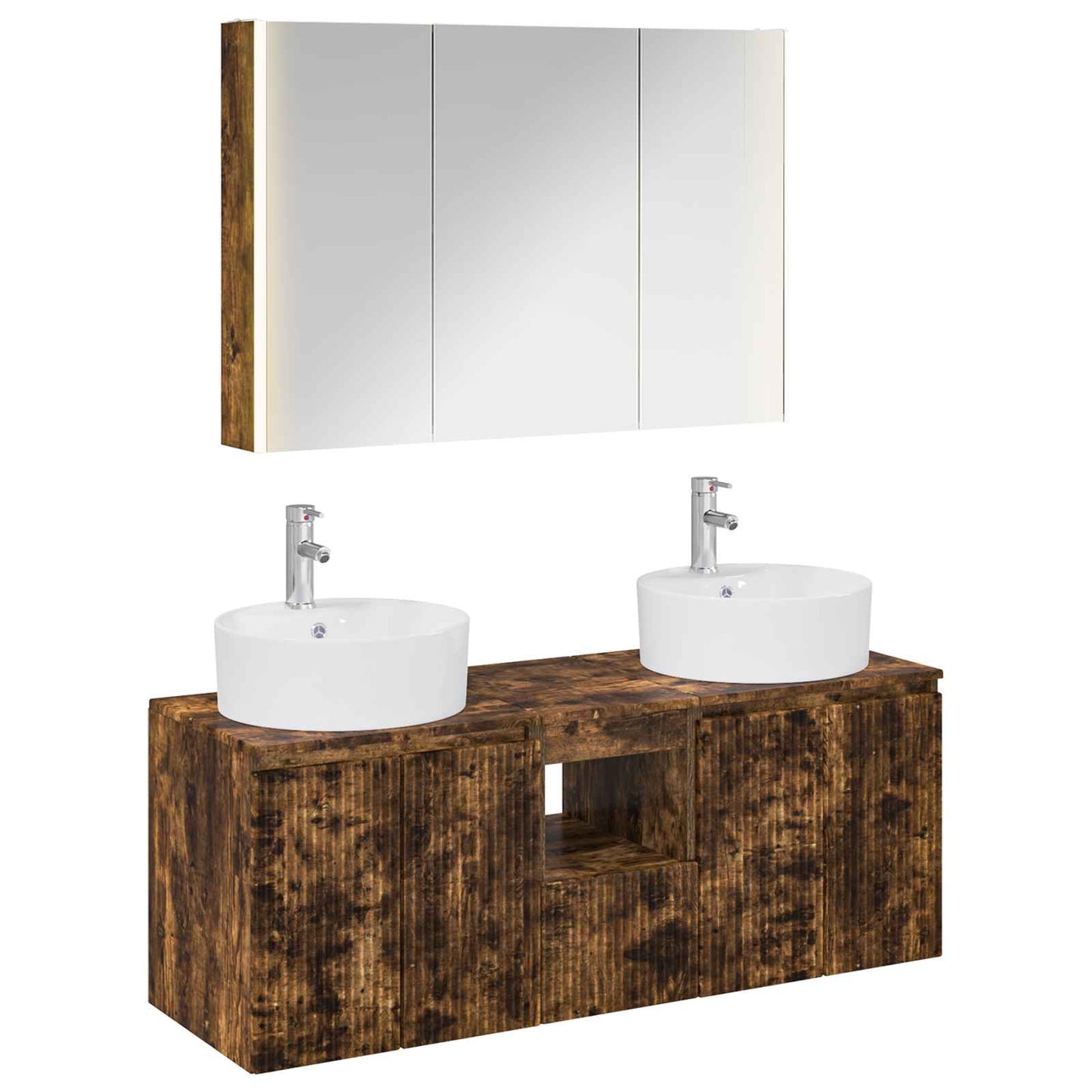 Bathroom Cabinet Set 4 pcs Smoked Oak Engineered Wood