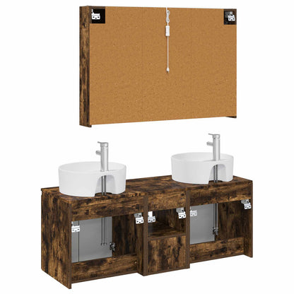 Bathroom Cabinet Set 4 pcs Smoked Oak Engineered Wood