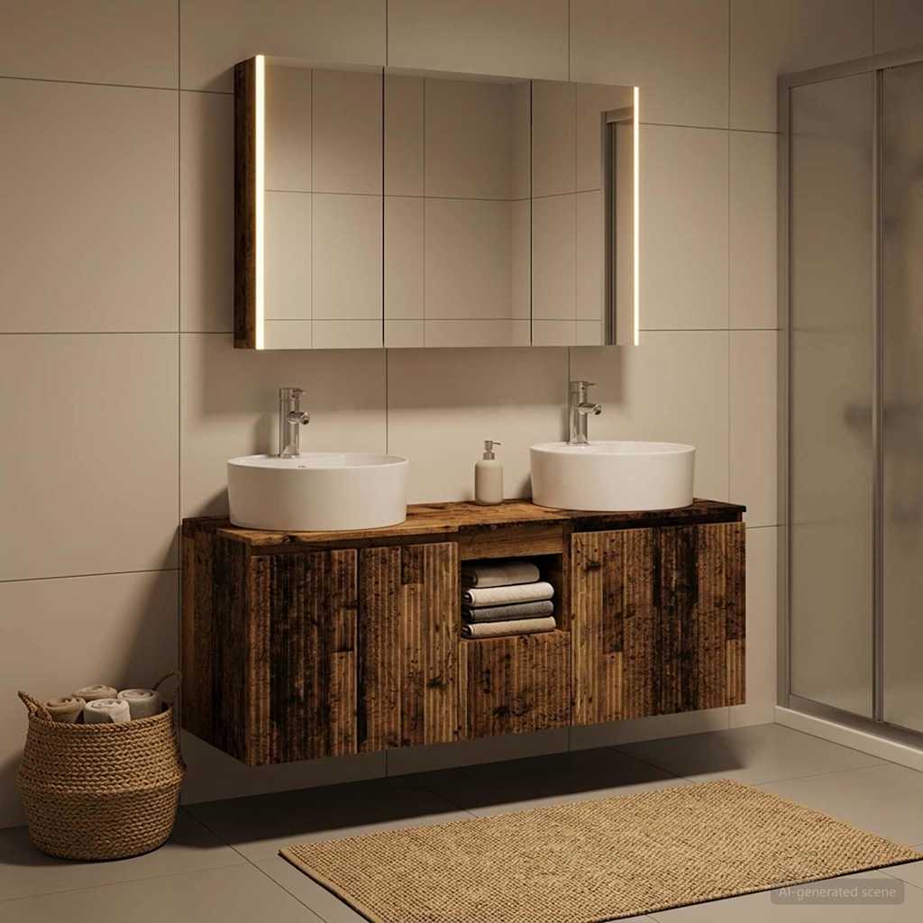 Bathroom Cabinet Set 4 pcs Old Wood Engineered Wood