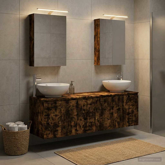 Bathroom Cabinet Set 5 pcs Smoked Oak Engineered Wood