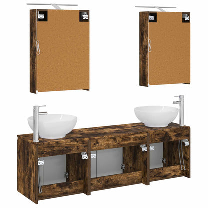 Bathroom Cabinet Set 5 pcs Smoked Oak Engineered Wood
