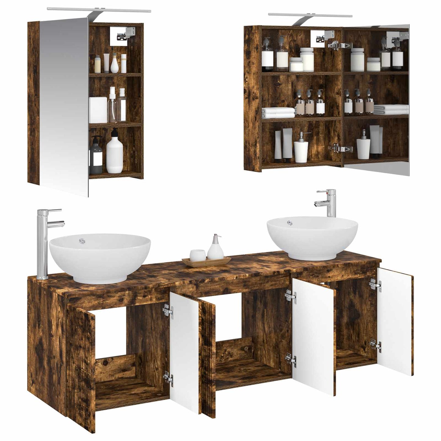 Bathroom Cabinet Set 5 pcs Smoked Oak Engineered Wood