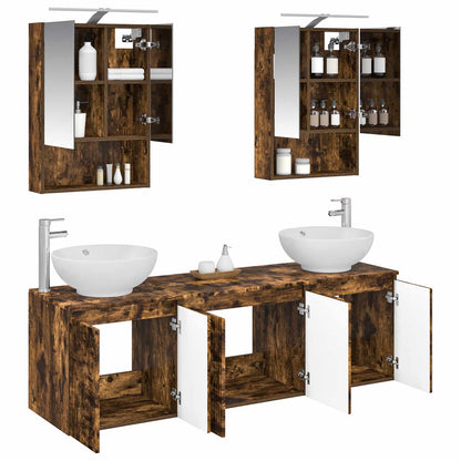 Bathroom Cabinet Set 5 pcs Smoked Oak Engineered Wood