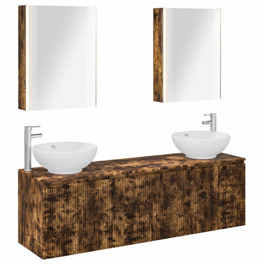 Bathroom Cabinet Set 5 pcs Smoked Oak Engineered Wood