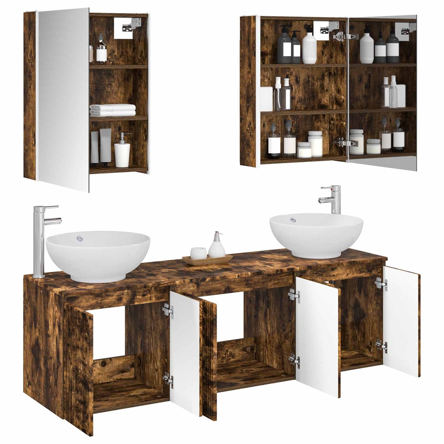 Bathroom Cabinet Set 5 pcs Smoked Oak Engineered Wood