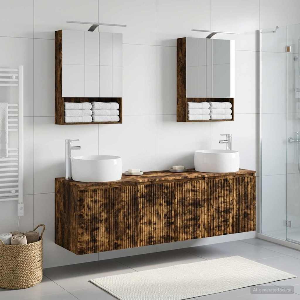 Bathroom Cabinet Set 5 pcs Smoked Oak Engineered Wood