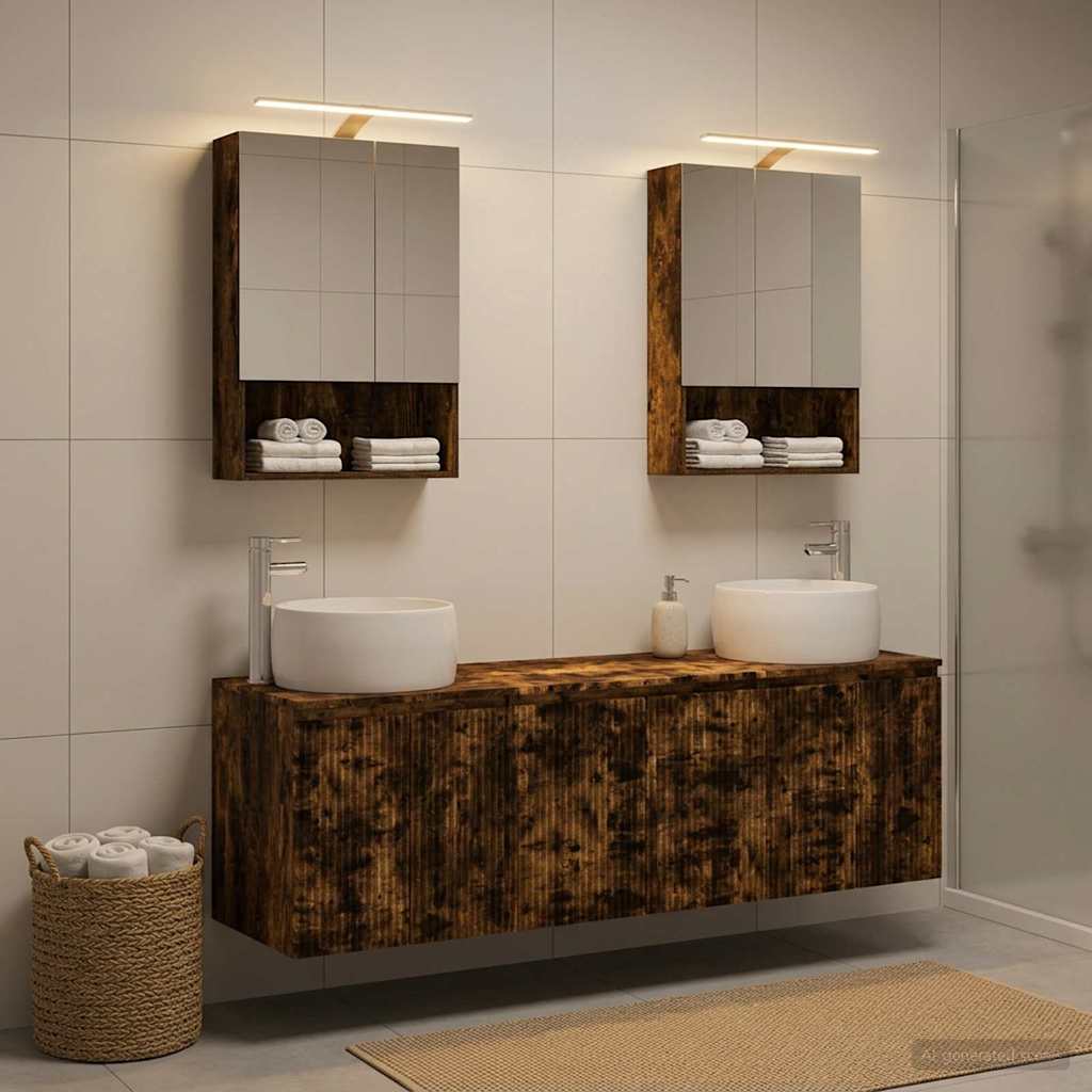 Bathroom Cabinet Set 5 pcs Smoked Oak Engineered Wood