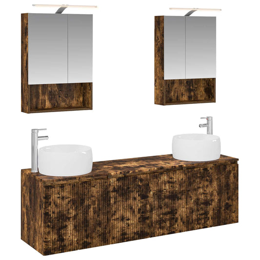 Bathroom Cabinet Set 5 pcs Smoked Oak Engineered Wood