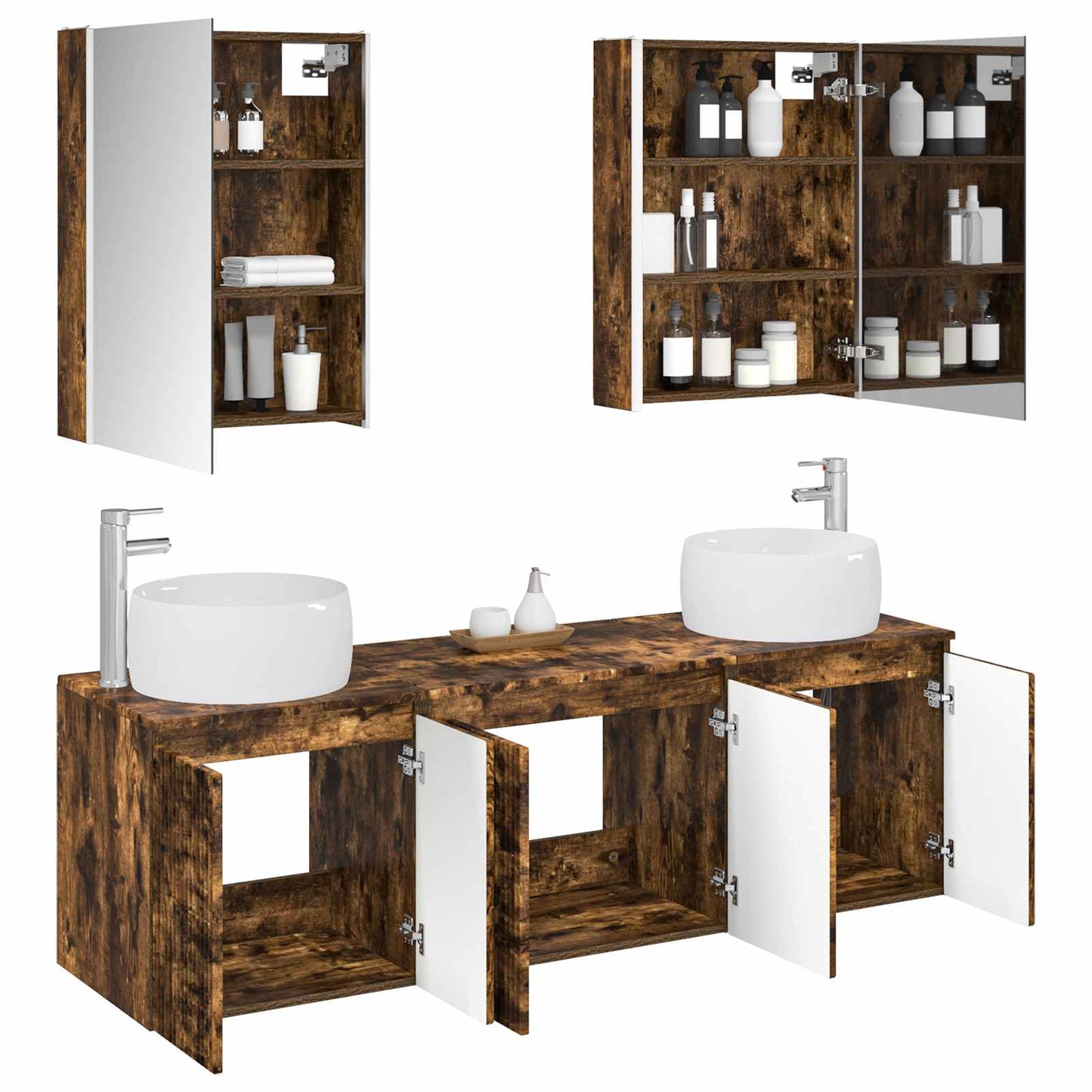 Bathroom Cabinet Set 5 pcs Smoked Oak Engineered Wood