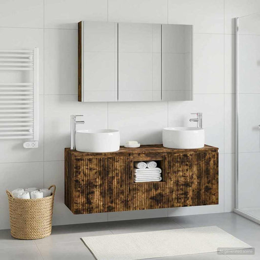Bathroom Cabinet Set 4 pcs Smoked Oak Engineered Wood