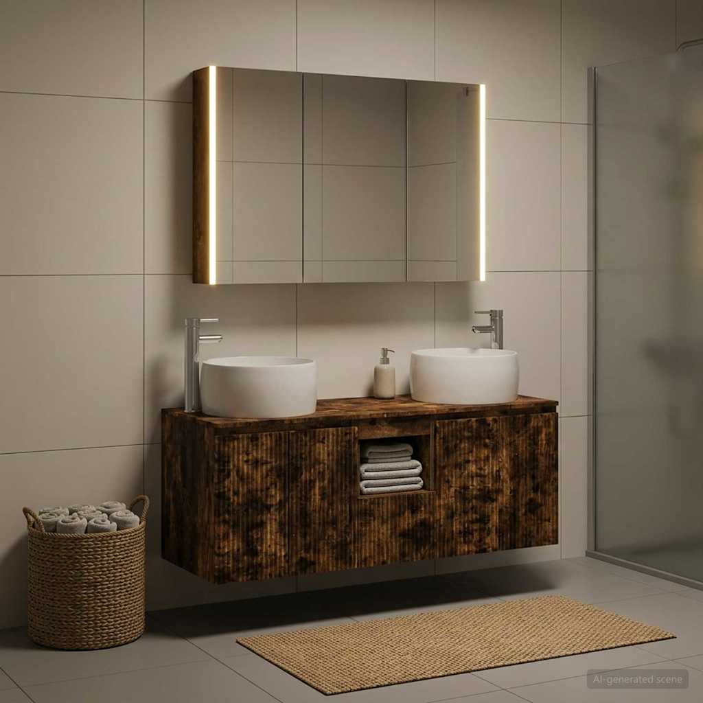 Bathroom Cabinet Set 4 pcs Smoked Oak Engineered Wood