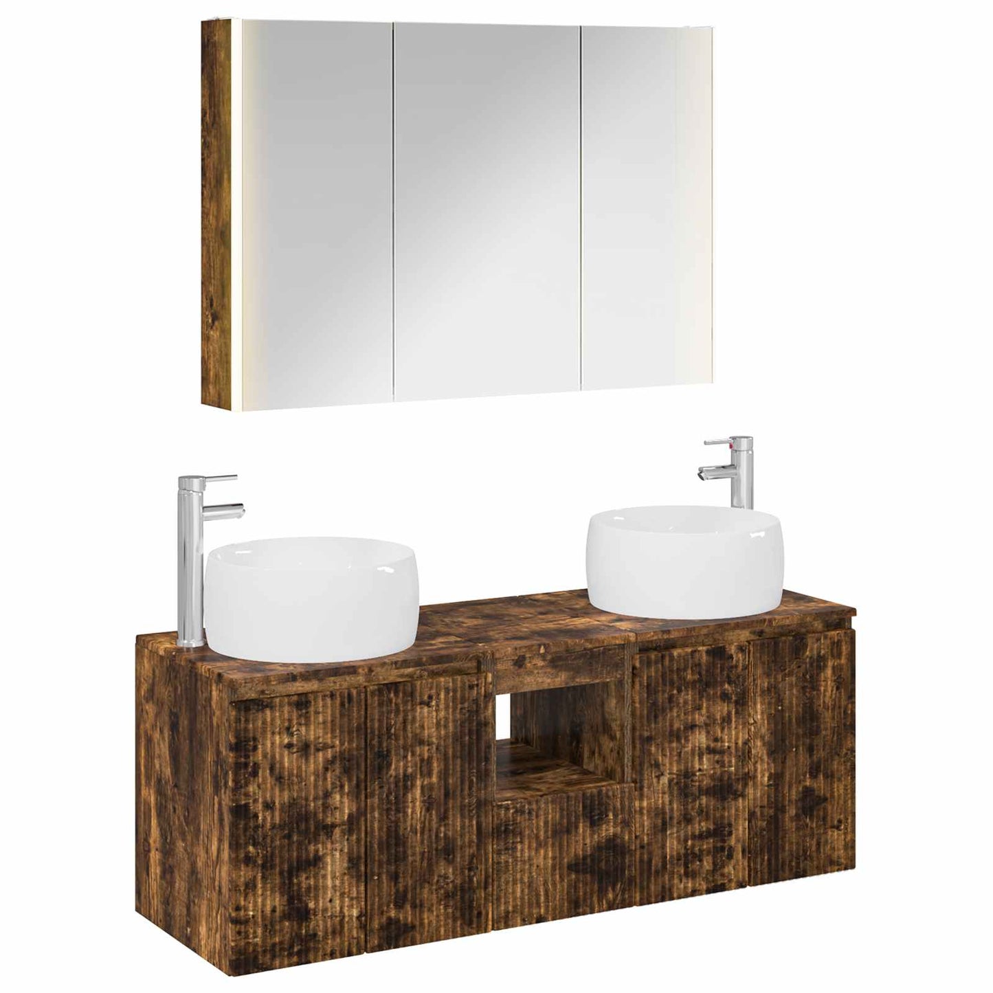 Bathroom Cabinet Set 4 pcs Smoked Oak Engineered Wood