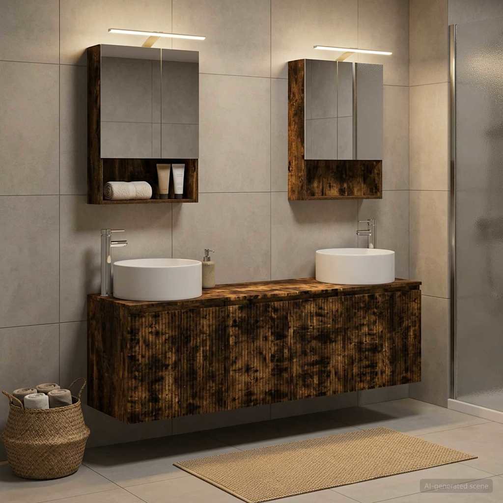 Bathroom Cabinet Set 5 pcs Smoked Oak Engineered Wood