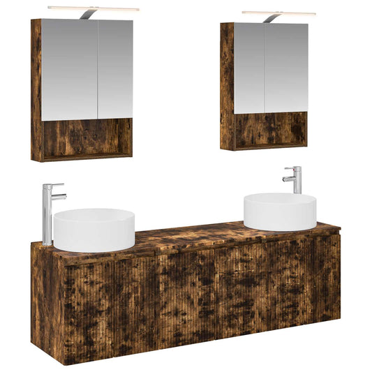 Bathroom Cabinet Set 5 pcs Smoked Oak Engineered Wood