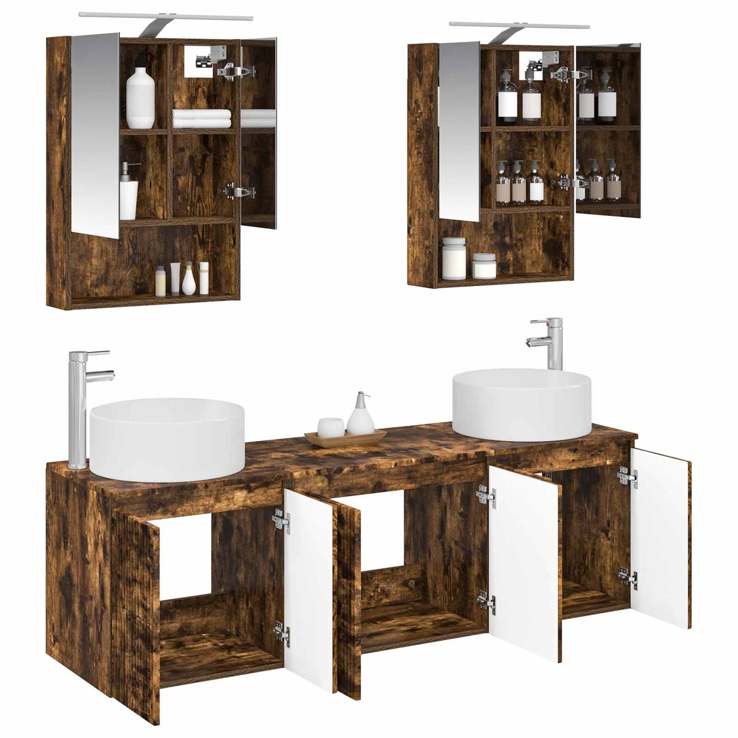 Bathroom Cabinet Set 5 pcs Smoked Oak Engineered Wood