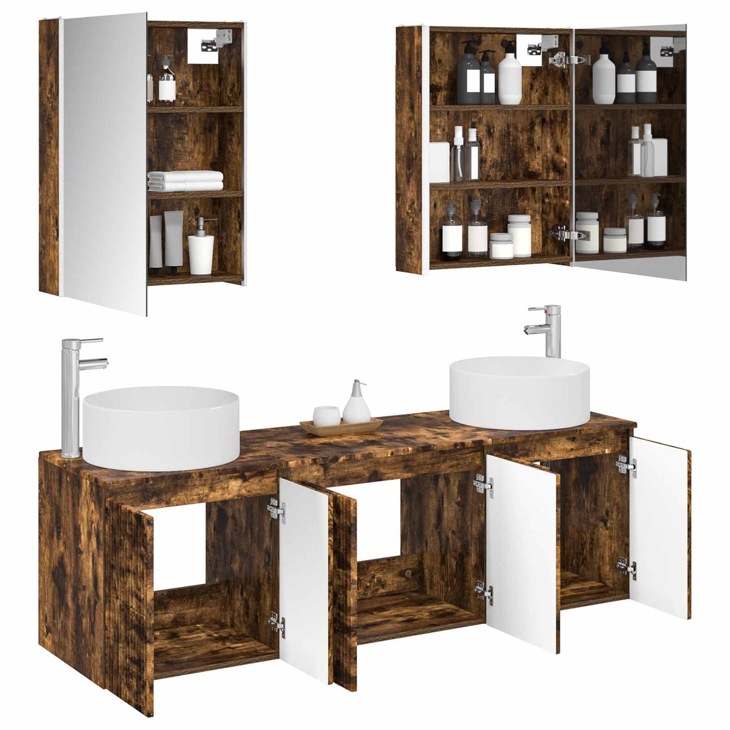 Bathroom Cabinet Set 5 pcs Smoked Oak Engineered Wood