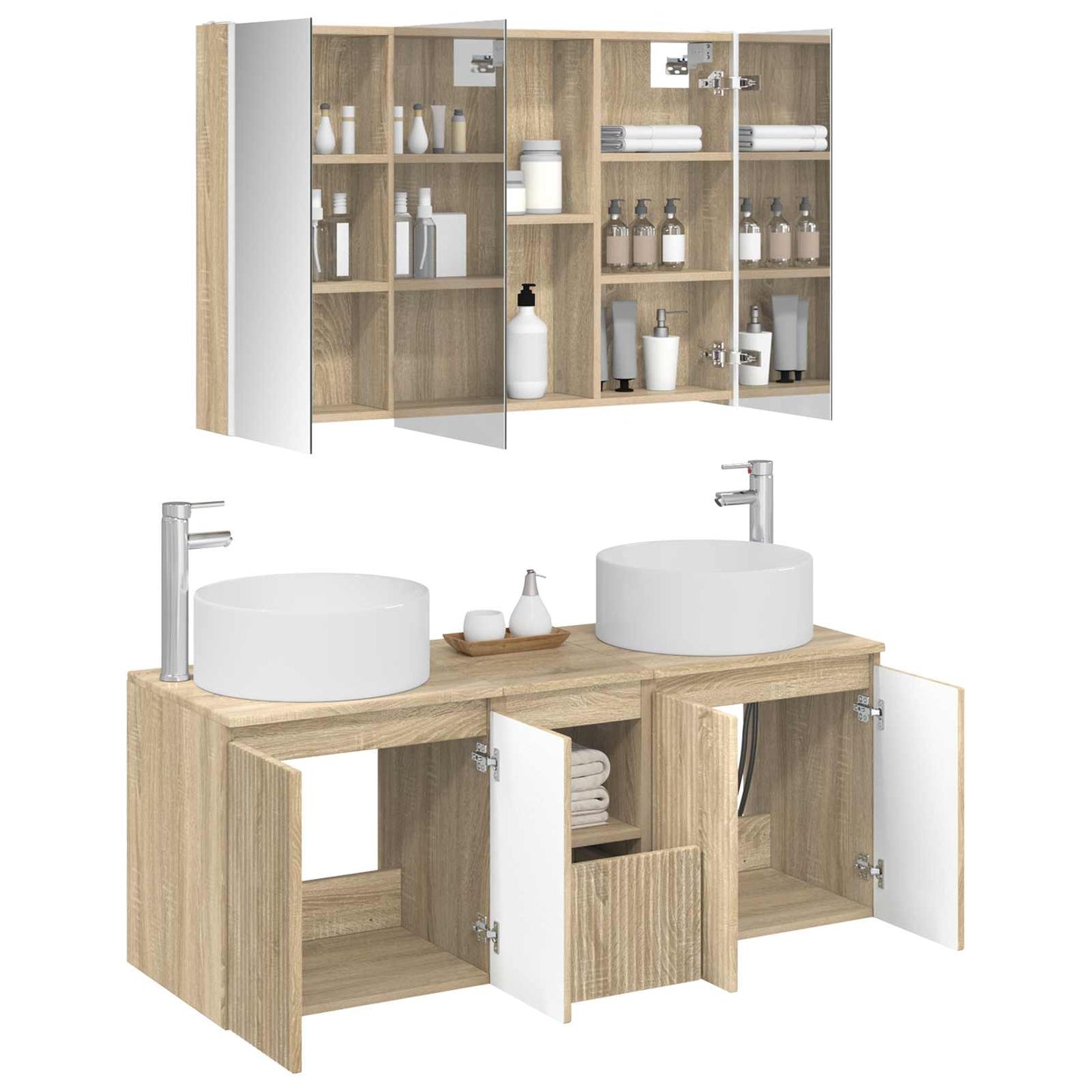 Bathroom Cabinet Set 4 pcs Sonoma Oak 103.5 x 15.5 x 70 cm